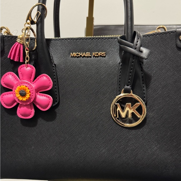 Pink Flower Bag Charm with Yellow Accent - Picture 2 of 4